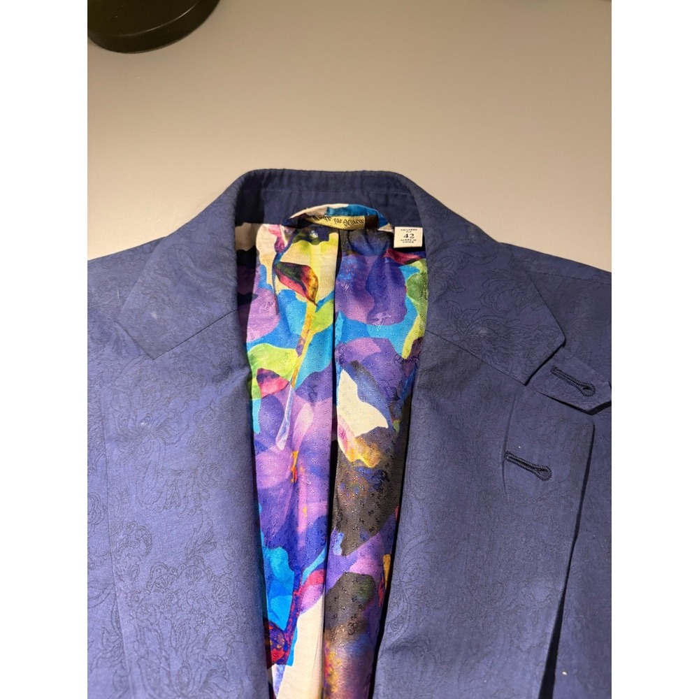 Robert Graham Mens Blue Paisley Cotton Blazer Tailored Fit Sport Coat Size 42 - Picture 4 of 14